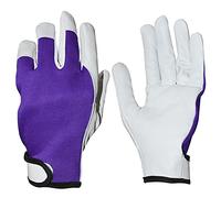 Ladies / Mens Leather Gardening Gloves Thorn Proof Garden Work Gloves Non Slip (Purple, Small)