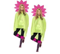 Ladies Mens Unisex Animal Ponchos Showerproof Festival Adult Fancy Dress Flower