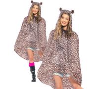 Ladies Mens Unisex Animal Ponchos Showerproof Festival Adult Fancy Dress Leopard