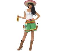 Smiffys Tequila Shooter Girl Costume, Green with Dress, Striped Belt and Belt with Holsters, Cowboys and Indians Fancy Dress, Western Dress Up Costumes