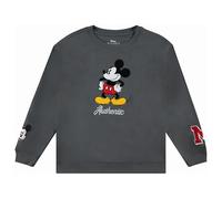 Ladies Mickey Mouse Fashion Sweatshirt Crewneck - Chenille Patch & Embroidery Sleeve - Mickey & Minnie Sweatshirt, Slate, XXL