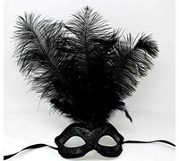 LADIES MIDNIGHT BLACK VENETIAN MASQUERADE HALLOWEEN CARNIVAL PARTY EYE BALL LONG FEATHER MASK