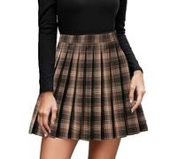 Ladies Mini Kilt Skirt, Womens Scottish Tartan Skater Pleated Mini Skirt Gothic Vintage Plaid Loose Fit High Waist A line Dress 01 Brown L