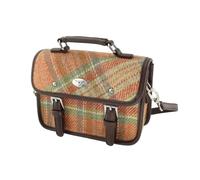 Ladies Mini Satchel Bag - Harris Tweed Scottish wool Handbag with Detachable Strap - Highlands Tartan check Bag for Women - Mothers day, Wedding Gift (Pale Orange Stewart)