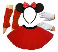 Ladies Minnie Mouse Costume Tutu Ears Gloves Legwarmers Fancy Dress Accessories