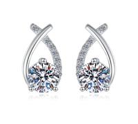 Ladies' Moissanite earrings in D color, 1 carat, s925 pure silver, simple teardrop shaped zircon earrings