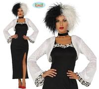 Ladies Cruella De Ville Dalmatian Dress Jacket Costume Book Week Day Fancy Dress