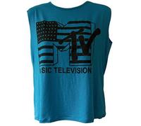 Ladies MTV Music Television Print Sleeveless Crop TOP Women Cropped T Shirt Vest TOP 8-14 (M/L 12-14, Turquoise)