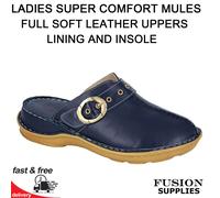 LADIES MULE,COMFORT,SOFT LEATHER,CLOGS,MULES,WORK,UNIFORM,SHOES,NAVY,LIGHTWEIGHT