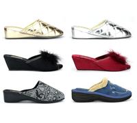 Ladies Mule Slippers Womens Wedge Ladies Slip On Slipper Womens Carpet Slippers Comfort Slipper Wedges Wedge Comfort Lightweight Slip On Sizes 3-8 Blue/Burgundy/Gold/Black/Silver 8 UK