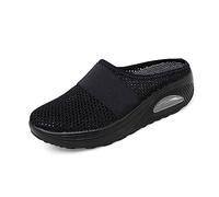 Ladies Mule Trainers Backless Slip On Women Wedge Platform Mesh Shoes Air Cushion Rocker Sole Breathable Walking Sneakers Lightweight Orthopaedic Footwear for Nursing Long Standing Black