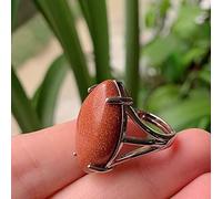 Ladies Natural Stone Ring Large Horse Eye Open Adjustable Round Healing Opal Amethyst Pink Crystal Ring,Goldstone