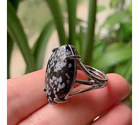 Ladies Natural Stone Ring Large Horse Eye Open Adjustable Round Healing Opal Amethyst Pink Crystal Ring,Snowflake