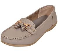 Ladies Nautical Leather Smart Loafer Tassel Jo & Joe Moccasin Flat Slip On Comfort Shoe Size 3-8 (8 UK, Mushroom)
