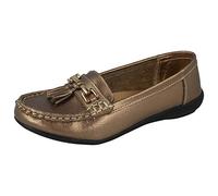 Ladies Nautical Leather Smart Loafer Tassel Moccasin Flat Slip On Comfort Shoe Bronze 4 UK / 37 EU