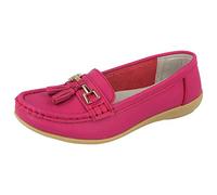 Ladies Nautical Leather Smart Loafer Tassel Moccasin Flat Slip On Comfort Shoe Pink 7 UK / 40 EU