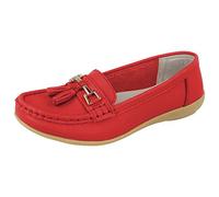 Ladies Nautical Leather Smart Loafer Tassel Moccasin Flat Slip On Comfort Shoe Red 8 UK / 41 EU