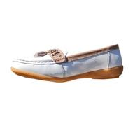Ladies Nautical Wide FIT Leather Smart Loafer Tassel Moccasin Flat Slip On Comfort Shoe Size 3-8 (White/Mocha, UK Footwear Size System, Adult, Women, Numeric, Wide, 5)