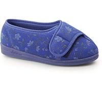 Ladies Navy Floral Nylon Superwide 4E Fitting Washable Velcro Fastening Slipper - Davina - Navy Floral - size UK Ladies Size 8