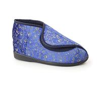Ladies Navy Floral Velour Washable Touch Fastening Bootee Slipper - Geraldine - Navy Floral - size UK Ladies Size 3