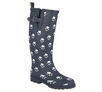 Ladies Navy Paw Print Wide Calf Wellington Boots Rain Snow Waterproof Wellies