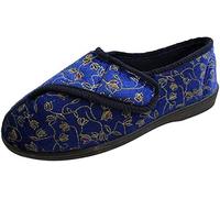 Ladies navy Touch Fastening Machine Washable Wide Slippers UK Size 8