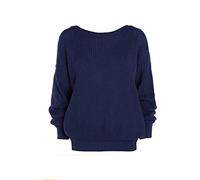 Ladies New Plain Chunky Knit Loose Baggy Oversized Jumper Tops Women's Long Sleeve Knitted Smart Formal Everyday Knitwear Sweater (UK, Alpha, One Size, Regular, Regular, One Size, Navy Blue)