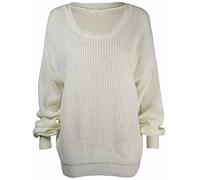 Ladies New Plain Chunky Knit Loose Baggy Oversized Jumper Tops Womens Long Sleeve Knitted Sweater Top Cream Size 16