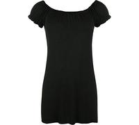 Ladies New Plain Off Shoulder Boho Womens Elasticated Gathered Long Gypsy Summer Top Black Size 26 - 28