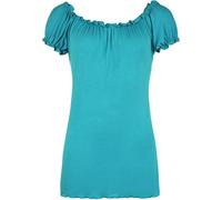 Ladies New Plain Off Shoulder Boho Womens Elasticated Gathered Long Gypsy Summer Top Turquoise Size 16