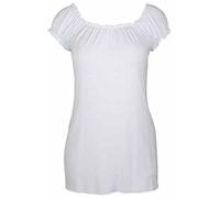 Ladies New Plain Off Shoulder Boho Womens Elasticated Gathered Long Gypsy Summer Top White Size 16