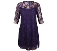 Ladies New Plus Size Floral Pattern Lace Dresses Womens Lined 3/4 Sleeve Stretch Fit Evening Dress All Purple Size 20