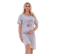 Ladies Nightdress Buttons Nursing Short Sleeve Teddy Nightie Nightshirt S to XXL Blue Grey