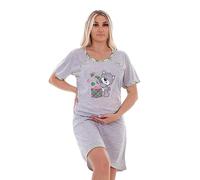 Ladies Nightdress Buttons Nursing Short Sleeve Teddy Nightie Nightshirt S to XXL Green Grey