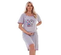 Ladies Nightdress Buttons Nursing Short Sleeve Teddy Nightie Nightshirt S to XXL Pink Grey