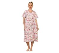 Ladies Nightdress Floral Printed Lace Trim Button Regular Nightwear Nightshirt Pink