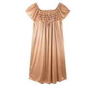 Ladies Nightdresses,Women'S Thin Silky Satin Summer Nightdress Khaki Round Neck Multi-Layer Ruffled Bow Stitching Comfy Nightgown Loose Nightdress Mid Length Pajama Loungewear Sexy Nightshirts ,Khak