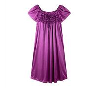 Ladies Nightdresses,Women'S Thin Silky Satin Summer Nightdress Khaki Round Neck Multi-Layer Ruffled Bow Stitching Comfy Nightgown Loose Nightdress Mid Length Pajama Loungewear Sexy Nightshirts ,Purp