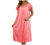 Ladies Nighties Silk Satin Nightdress Lace Short Sleeve Nighties Scoop Neck Sleep Dress Womens Negligees Elegant Long Nightgown Women's Nightwear Plus Size Night Shirts for Women UK