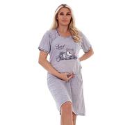 Ladies Nightshirt Buttons Nursing Short Sleeve Sleep Time Nightdress S to XXL Blue Grey