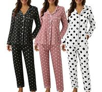 Ladies Nightwear Sets Cotton, Ladies Nightwear Sets Long Sleeve Cozy Button Up Pyjamas Sets Classic Women'S Casual wear Comfy Loungewear Loose Fit Soft Pjs 2 Piece Sleepwear For All Year