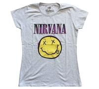 Nirvana T Shirt Smile Pink Band Logo Official Womens Skinny Fit Heather Grey