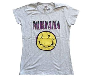 Ladies Nirvana Happy Face Pink Official Tee T-Shirt Womens