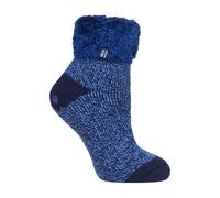 Heat Holders - Womens Thermal Slipper Bed Socks with Non Slip Grips - Indigo Blue Nylon - Size 4-6.5
