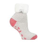 HEAT HOLDERS - Womens Fluffy Turnover Cuff Thermal Ankle Slipper Lounge Bed Socks with Non Slip Grips (4-8 uk, 37-42 eur, HHL23)