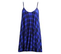 Ladies Novelty Fancy Strappy Cami Vest Mini Dress Womens Sleeveless Plain Hen Party Wear Swing Skater Top Plus Size Blue Tartan UK 16-18