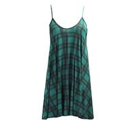 Ladies Novelty Fancy Strappy Cami Vest Mini Dress Womens Sleeveless Plain Hen Party Wear Swing Skater Top Plus Size Green Tartan UK 20-22