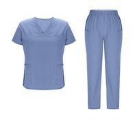 Ladies Nursing Uniforms Scrub Set Workwear Nurse V Neck Top Pants Work Clothing Women V Neck Scrub Top Nursing Work suits for Cosmetology SPA Pet Groomer Slip-On Tunic + Jogging Trousers Set Beauty