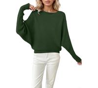 Ladies Off Shoulder Blouse Solid Wide Sleeve Pullover Knitwear Summer Vacation Fitness Casual Top S-XXXXXL(Dark Green M)