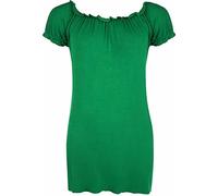 FASHION FAIRIES Ladies Off Shoulder Gathered Front T-Shirt Plus Size Gypsy Top Women's Cap Sleeve Boho Ruched Party Neckline Elasticated Lightweight Stretch Vest Top Jade Green UK 16